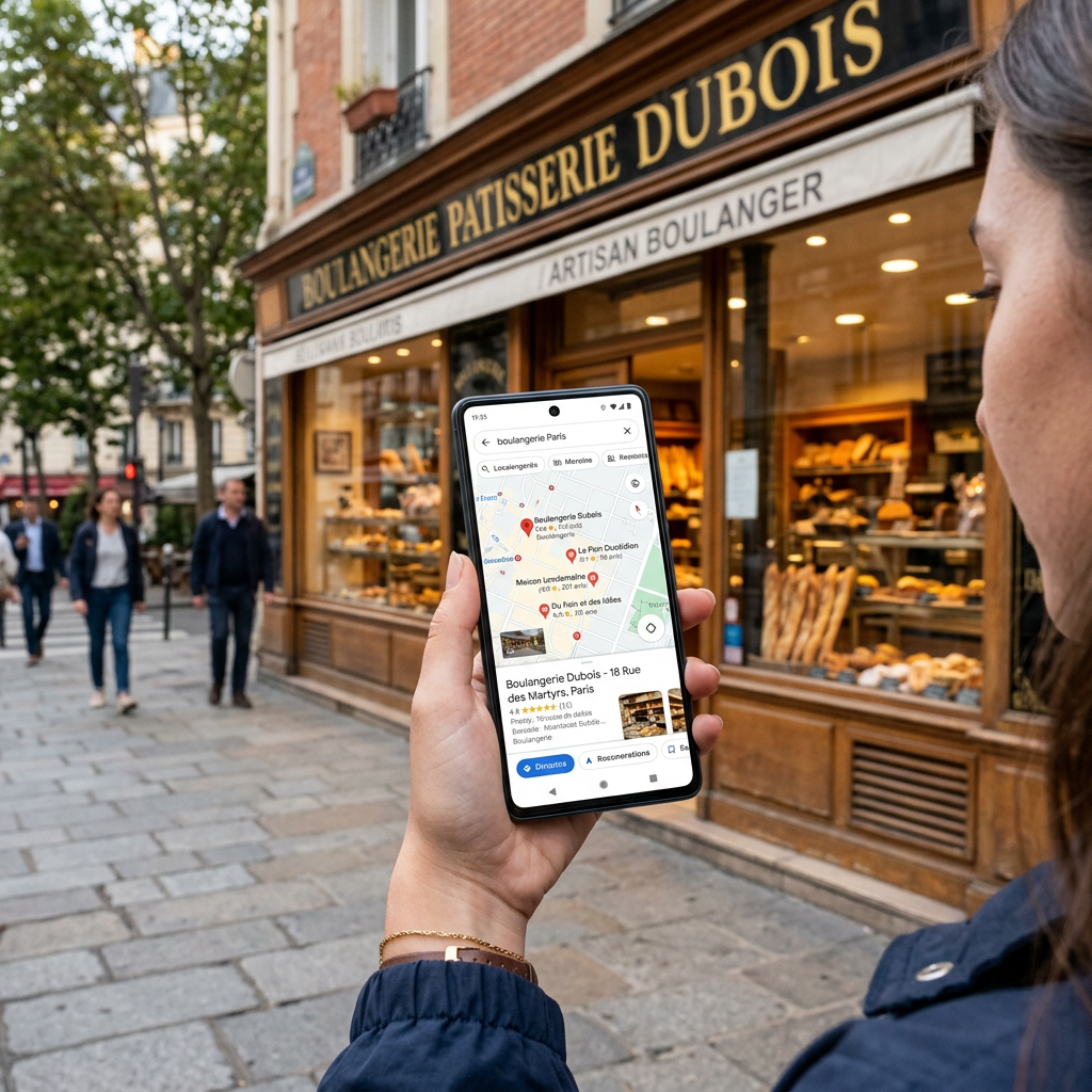 Smartphone showing local business map search